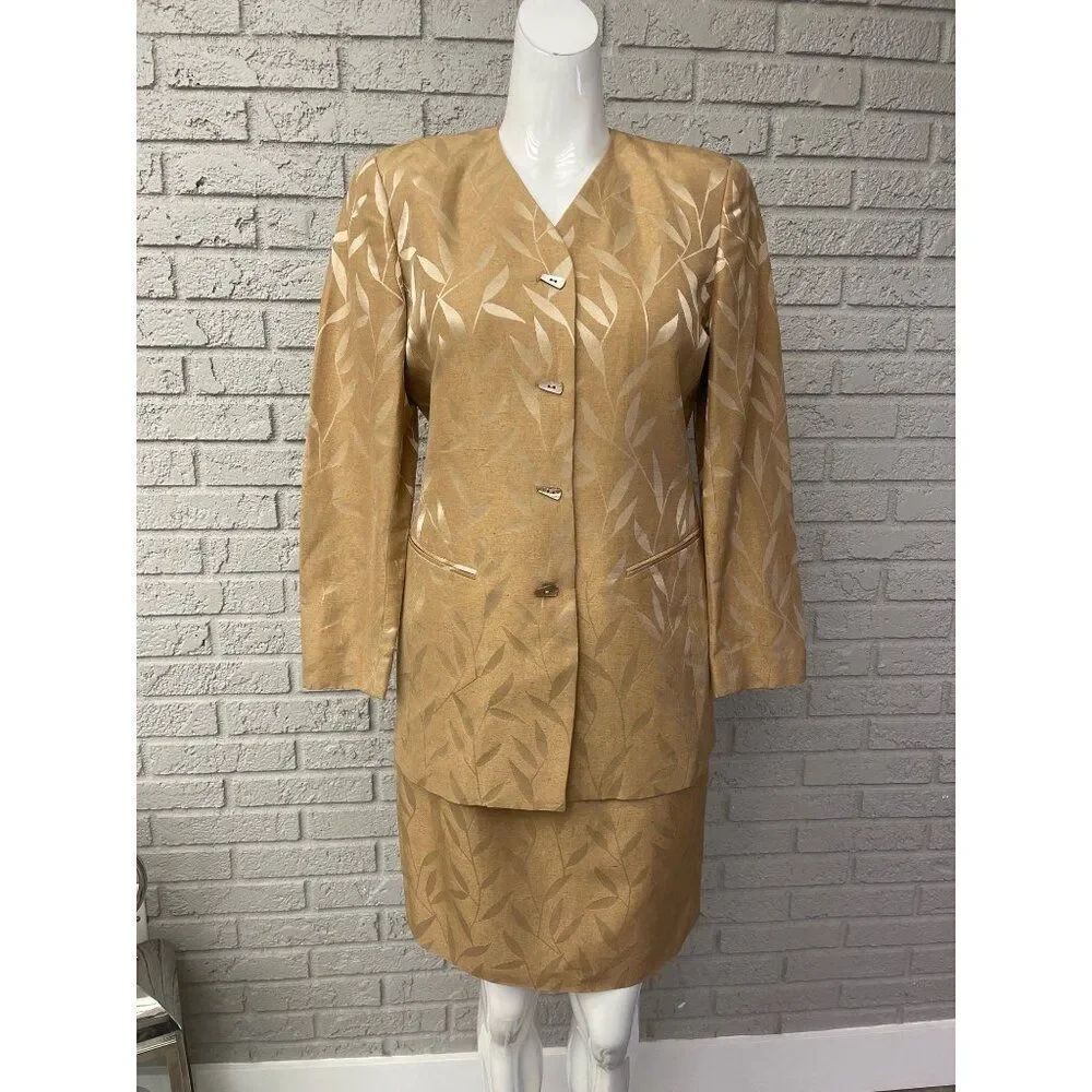 Dana Buchman Petite Women Jacquard Linen Skirt & Jacket Suit Set 4/8